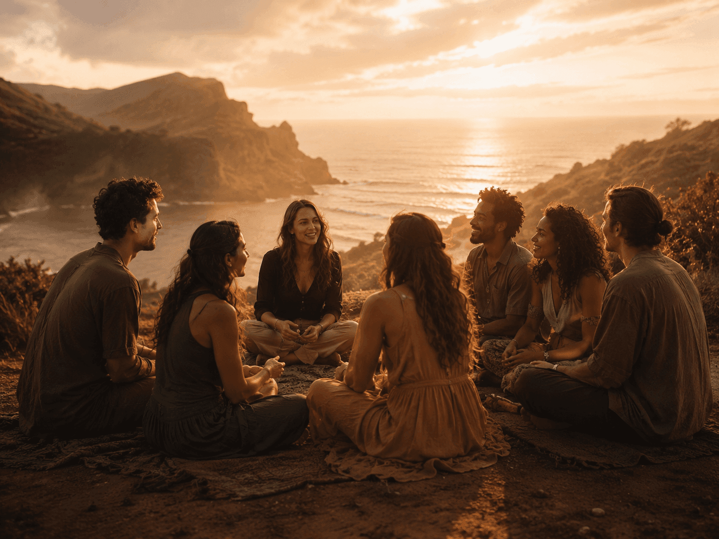Community in conversation at sunset