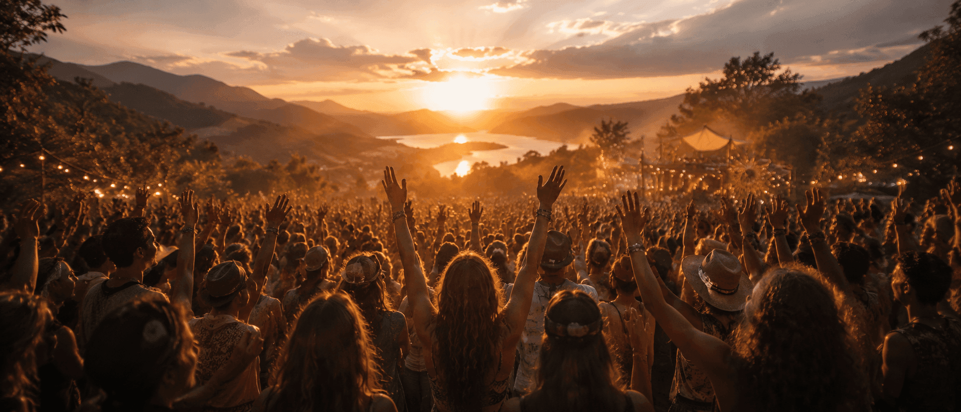A community gathering at golden hour