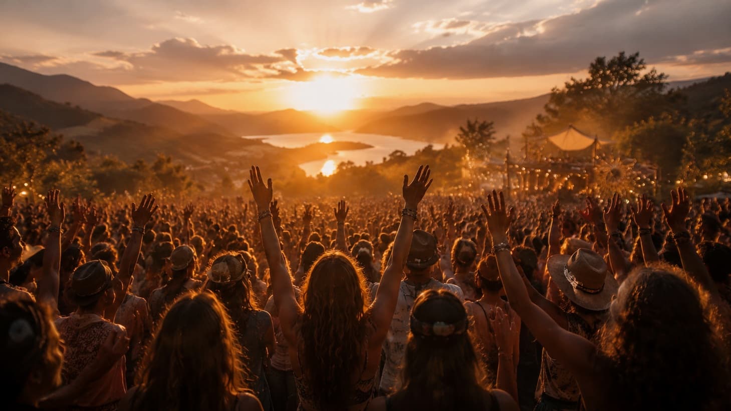 A community gathering at golden hour